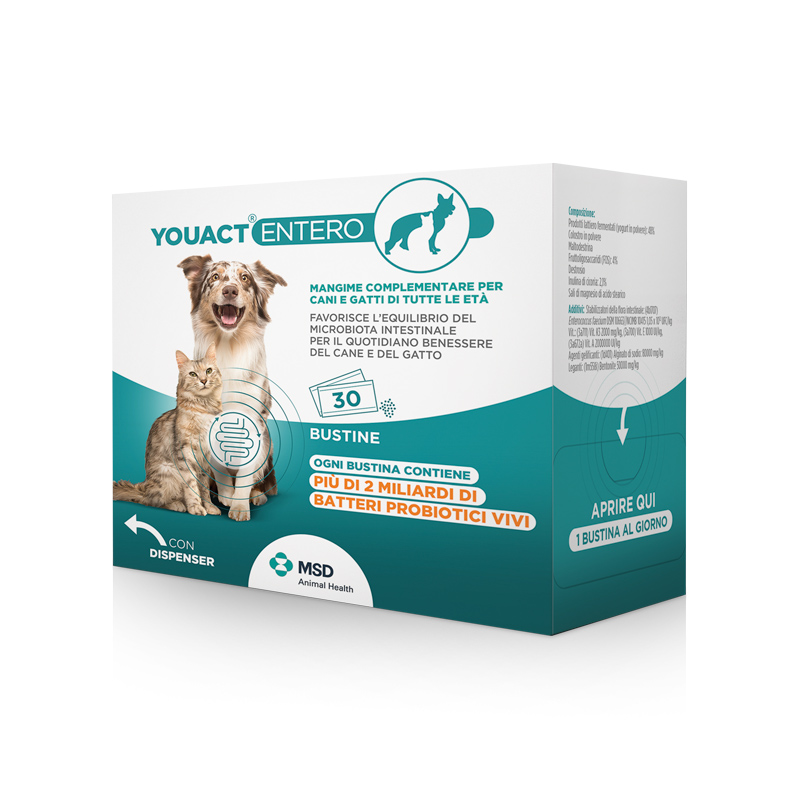 YOUACT ENTERO (30 bustine) - Favorisce l'equilibrio del microbiota  intestinale di cani e gatti 