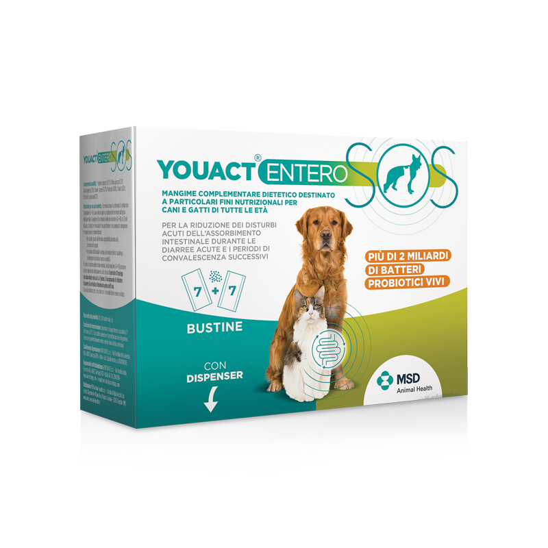 YOUACT ENTERO SOS (14 bustine) - Riduce i disturbi acuti dell'assorbimento  intestinale di cani e gatti 